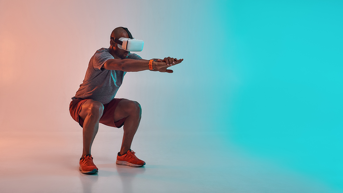 A person playing a virtual reality fitness game