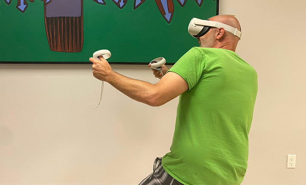 A person exploring a virtual world