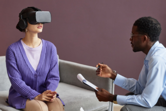 An image showing a person wearing a virtual reality headset while undergoing virtual reality therapy as part of ethical considerations.