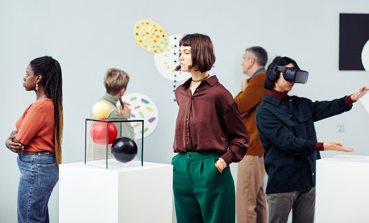 A person immersed in a virtual art environment