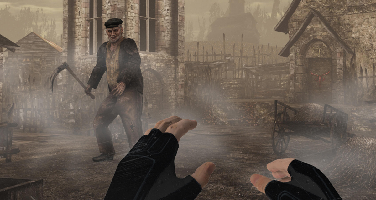 A screenshot of Resident Evil 4 VR showing the immersive and authentic feel of the game