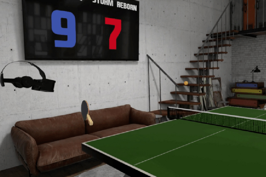 A VR table tennis game with realistic ball physics and challenging opponents