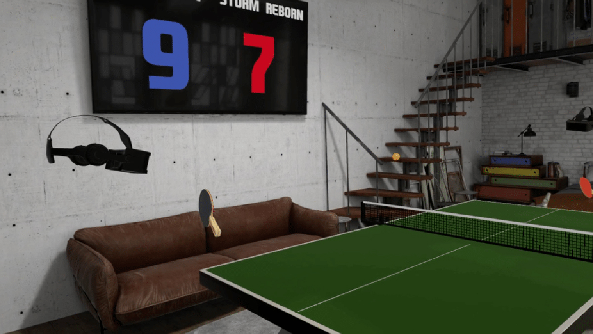 A VR table tennis game with realistic ball physics and challenging opponents