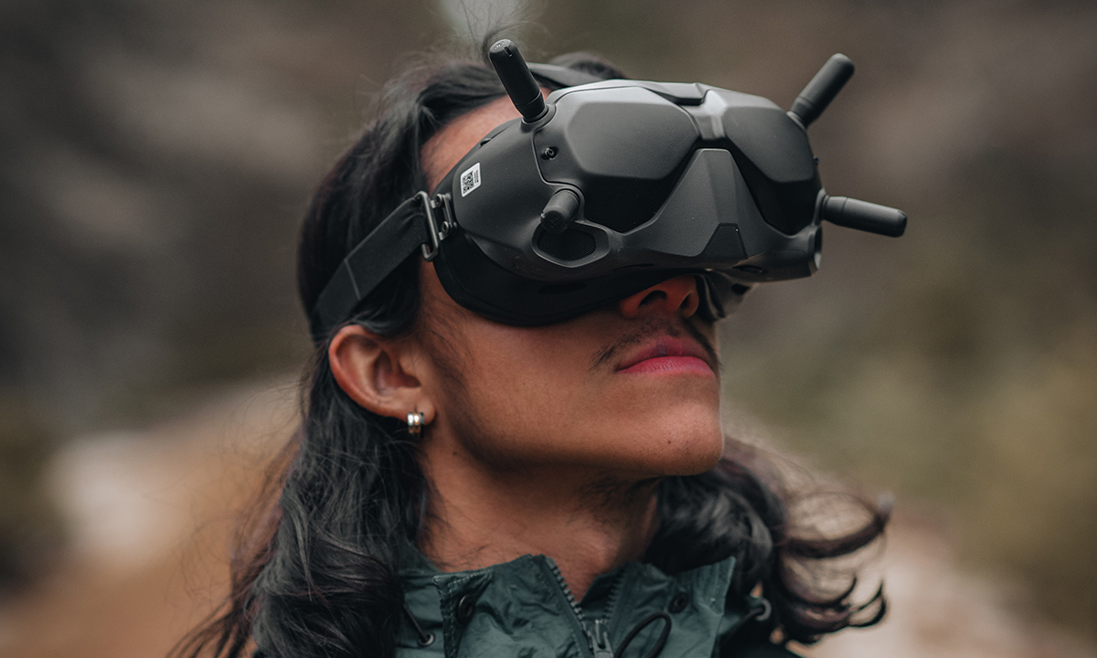 A person wearing a specialized VR headset
